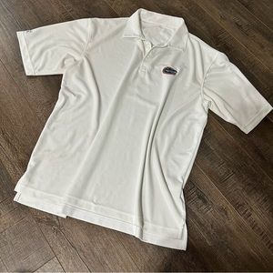 Antigua Mens Florida Gator Embroidery Patch White Polo Top Size Large Golf Shirt
